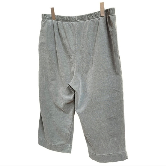 Hot Cotton Green Pull On Cropped Comfort Basic Pants Size Large Minimalist - Picture 4 of 11